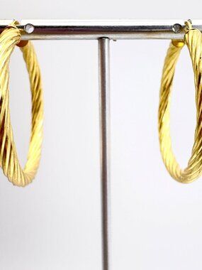 Twist Design Hoop Earrings VTG Gold Over 925 Sterling Silver 1.5" Diameter